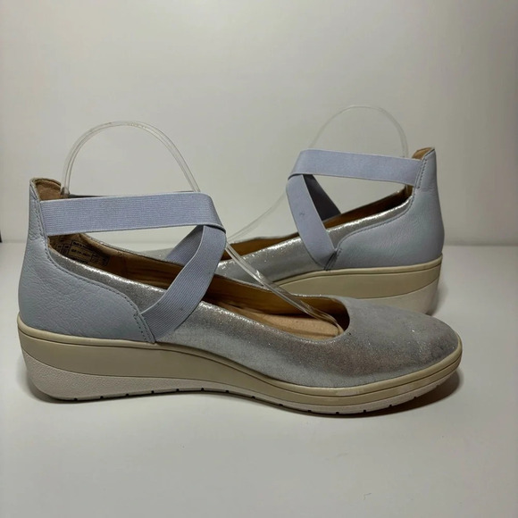 Vionic Ellery Ankle Wrap Ballerina Wedge Flats 10 Blue Leather Suede Slip On. - Picture 2 of 9